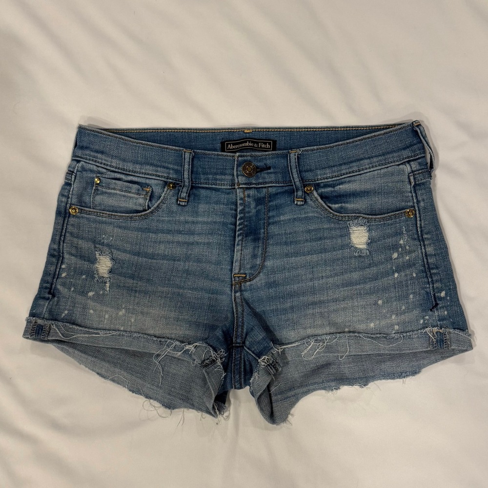 Abercrombie &‎ Fitch Denim Shorts Women 2 Blue Good Distressed Paint Splatter